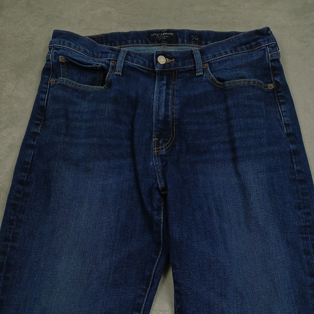 Lucky Brand Jeans Mens 34x32 Blue Denim 410 Athletic Straight Distressed Pocket - Picture 2 of 9